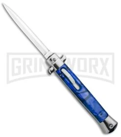 Grindworx 24 11" Mago Italian Stiletto OTF Automatic Knife Blue Acrylic Dagger