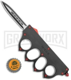 Atomic 1918 Black And Red OTF Automatic Knuckle Knife - Dagger Two-Tone Plain -Grindworx 1918 Black and Red OTF Auto Red Dagger TT GX 35753 jr bottlecap large