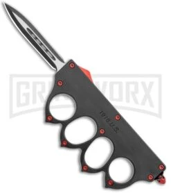 Grindworx 32 Atomic 1918 Black And Red OTF Automatic Knuckle Knife - Dagger Two-Tone Plain