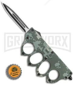 Atomic 1918 Green Digital Camo OTF Automatic Knuckle Knife - Dagger Two-Tone -Grindworx 1918 Green Digital Camo OTF Automatic Knuckle Knife Dagger Two Tone GX 35895 LS Bottlecap large