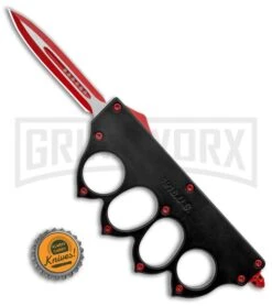 Atomic 1918 OTF Automatic Knuckle Knife Black - Dagger Red Two-Tone Plain -Grindworx 1918 OTF Auto Knuckle Knife Black Dagger Red TT GX 36509 jr bottlecap large