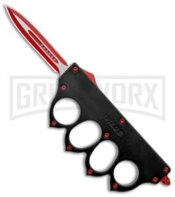 Grindworx 38 Atomic 1918 OTF Automatic Knuckle Knife Black - Dagger Red Two-Tone Plain