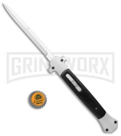 Mago 13" Black D/A Italian Stiletto OTF Knife - Satin Plain Bayo -Grindworx AKC 13in Double Action Italian Stiletto OTF Satin Bayo GX 38120 jr bottleca large