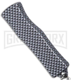 American Flag Mini Dog Tag Gray Carbon Fiber D/A OTF Auto Knife -Satin Plain -Grindworx American Flag Mini Dog Tag CF DA Auto Satin BHQ 175038 jr side large