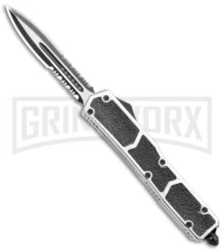 Grindworx 10 Atomic Slim Dagger OTF Automatic Knife Silver - Serr Two Tone Dagger