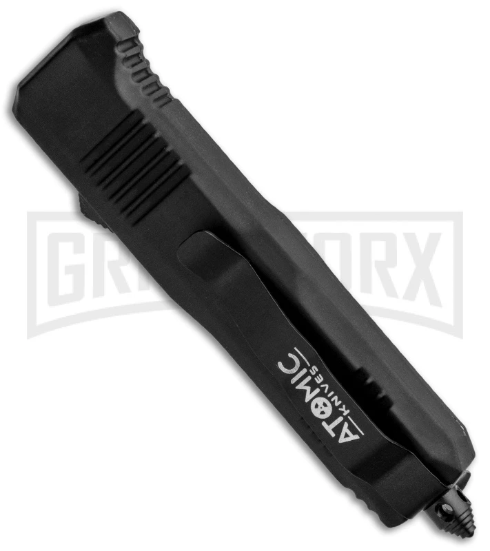 Atomic Shield Drop Point Black OTF Automatic Knife - Two-Tone Serrated 5 Atomic Shield Drop Point Black OTF Automatic Knife - Two-Tone Serrated - Image 3