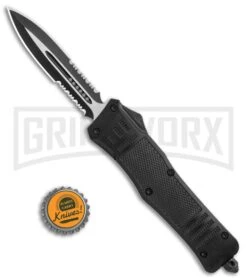 Atomic Defender Large OTF Automatic Knife Black - Serr Two Tone Dagger -Grindworx Atomic Defender Dagger Black OTF Auto TT Serr GX 19059 jr bottlecap large