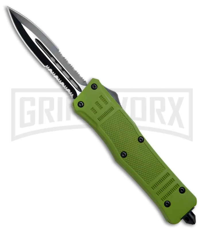 Atomic Defender Large OTF Automatic Knife OD Green - Serr Two Tone Dagger 3 Atomic Defender Large OTF Automatic Knife OD Green - Serr Two Tone Dagger