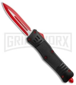 Grindworx 8 Atomic Defender Large OTF Automatic Knife Black - Red Two Tone Dagger