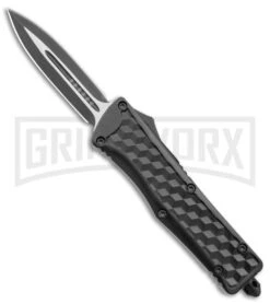 Atomic Defender Large OTF Automatic Knife Black Checkered - Two Tone Dagger