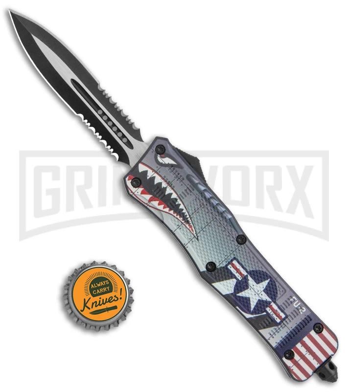 Atomic Defender Large OTF Blue Warhawk Automatic Dagger Knife - Double Serr 7 Atomic Defender Large OTF Blue Warhawk Automatic Dagger Knife - Double Serr - Image 5