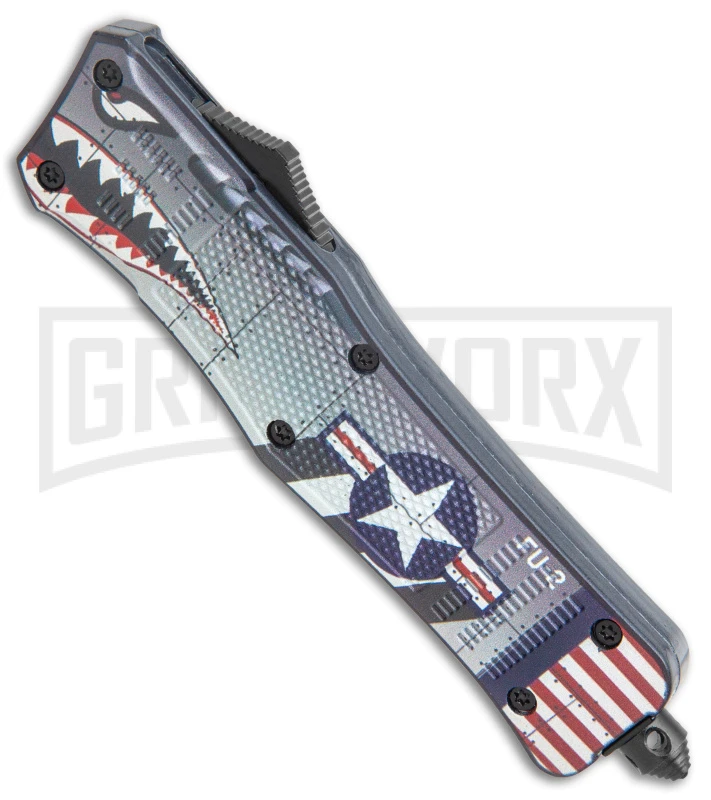 Atomic Defender Large OTF Blue Warhawk Automatic Dagger Knife - Double Serr 4 Atomic Defender Large OTF Blue Warhawk Automatic Dagger Knife - Double Serr - Image 2