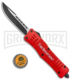 Atomic Defender Large OTF Automatic Knife Fire Dept. Red - Two Tone Drop Point -Grindworx Atomic Defender Large OTF Auto Fire Department Red Red TT DP GX 37324 jr bottlecap large