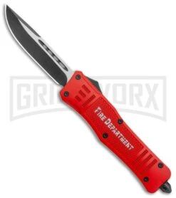 Atomic Defender Large OTF Automatic Knife Fire Dept. Red - Two Tone Drop Point