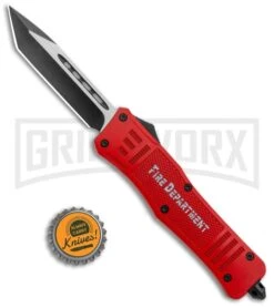 Atomic Defender Large OTF Automatic Knife Fire Dept. Red - Two Tone Tanto -Grindworx Atomic Defender Large OTF Auto Fire Department Red TT Tanto GX 37242 jr bottlecap large