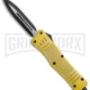 Large Atomic Defender OTF Gold Automatic Dagger Knife - Two Tone Plain 2 Large Atomic Defender OTF Gold Automatic Dagger Knife - Two Tone Plain -Grindworx Atomic Defender Large OTF Auto Gold TT Dagger BHQ 141073 jr large