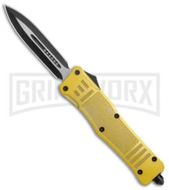 Large Atomic Defender OTF Gold Automatic Dagger Knife - Two Tone Plain