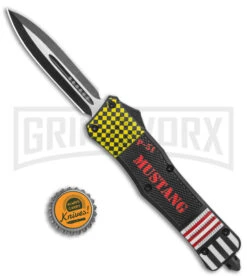 Atomic Defender Lg OTF Automatic Knife P-51 Mustang - Two-Tone Dagger -Grindworx Atomic Defender Large OTF Auto P 51 Mustang TT Dagger GX 38182 jr bottlecap large