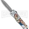 Atomic Defender Large OTF Automatic Knife Pin Up Gray - Serr Damascus Dagger -Grindworx Atomic Defender Large OTF Auto Pin Up Gray Serr Damascus Dagger GX 37341 jr large