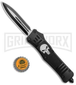 Atomic Defender Large OTF Automatic Knife Punisher Black - Two Tone Dagger -Grindworx Atomic Defender Large OTF Auto Punisher Black TT Dagger GX 37200 jr bottlecap large