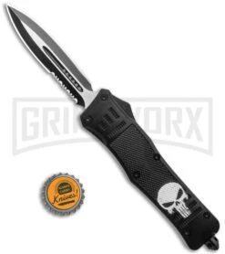 Atomic Defender Large OTF Automatic Knife Punisher Black - Serr Two Tone Dagger -Grindworx Atomic Defender Large OTF Auto Punisher Black TT Dagger Serr GX 35949 jr bottlecap large