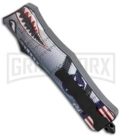 Atomic Defender Large OTF Automatic Knife Blue Warhawk - Serr Two Tone Dagger -Grindworx Atomic Defender Large OTF Auto Warhawk Serr TT Dagger GX 37204 jr side large