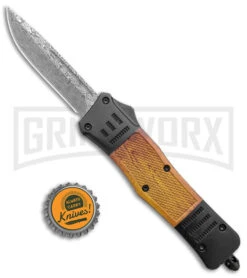 Atomic Defender Medium Black/Sim OTF Automatic Knife - Drop Point Damascus Plain 9 Atomic Defender Medium Black/Sim OTF Automatic Knife - Drop Point Damascus Plain -Grindworx Atomic Defender Medium OTF Auto Black Sim Wood Damascus DP GX 38998 jr bottlecap large