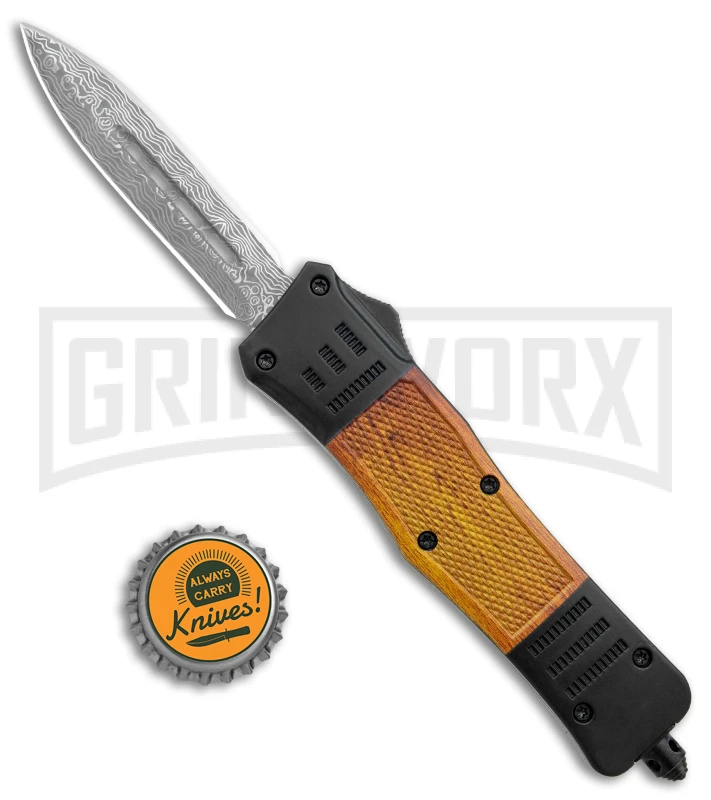 Atomic Defender Medium Black/Sim Wood OTF Auto Knife - Dagger Damascus Plain 6 Atomic Defender Medium Black/Sim Wood OTF Auto Knife - Dagger Damascus Plain - Image 4