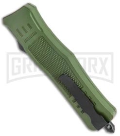 Atomic Defender Medium OTF Automatic Knife Dark Green - Two Tone Drop Point -Grindworx Atomic Defender Medium OTF Auto Dark Green TT DP GX 38389 jr side large