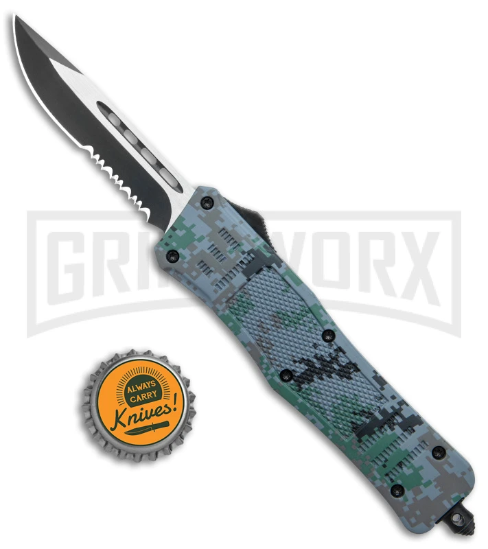Atomic Defender Medium OTF Automatic Knife Digi Camo - Drop Point Two Tone Serr 6 Atomic Defender Medium OTF Automatic Knife Digi Camo - Drop Point Two Tone Serr - Image 4