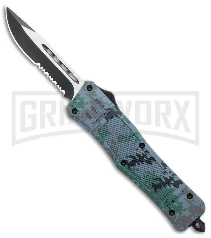 Atomic Defender Medium OTF Automatic Knife Digi Camo - Drop Point Two Tone Serr 3 Atomic Defender Medium OTF Automatic Knife Digi Camo - Drop Point Two Tone Serr