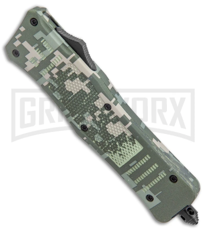 Atomic Defender Medium OTF Automatic Knife Green Camo - Dagger Two-Tone Serr 4 Atomic Defender Medium OTF Automatic Knife Green Camo - Dagger Two-Tone Serr - Image 2