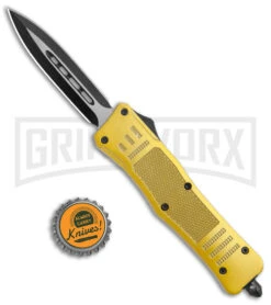 Medium Atomic Defender Gold Automatic Dagger Knife - Two-Tone Plain -Grindworx Atomic Defender Medium OTF Auto Gold TT Dagger BHQ 141072 jr bottlecap large