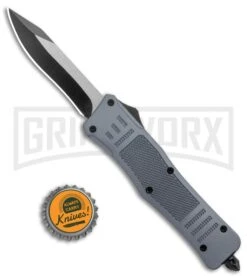 Atomic Defender Med OTF Auto Recurve Knife Gray (2.50" Two Tone) -Grindworx Atomic Defender Medium OTF Auto Gray Recurve TT GX 37508 jr bottlecap large