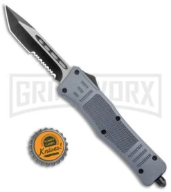 Atomic Defender Medium Auto OTF Tanto Knife Gray 2.5" 2-Tone Serr -Grindworx Atomic Defender Medium OTF Auto Gray Tanto TT Serr GX 37509 jr bottlecap large