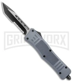 Atomic Defender Medium Auto OTF Tanto Knife Gray 2.5" 2-Tone Serr