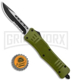 Atomic Defender Medium OTF Automatic Knife OD Green - Serr Two Tone Drop Point 11 Atomic Defender Medium OTF Automatic Knife OD Green - Serr Two Tone Drop Point -Grindworx Atomic Defender Medium OTF Auto OD Green Serr TT DP GX 37210 jr bottlecap large