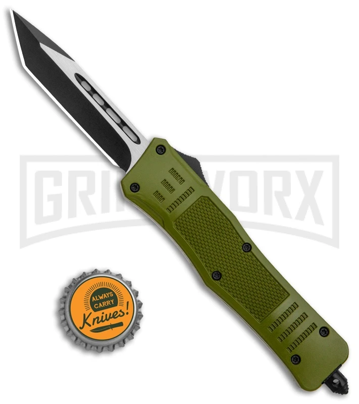 Atomic Defender Medium OTF Automatic Knife OD Green - Plain Two Tone Tanto 7 Atomic Defender Medium OTF Automatic Knife OD Green - Plain Two Tone Tanto - Image 5