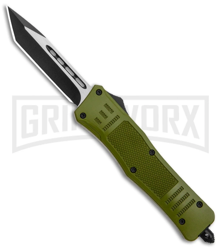Atomic Defender Medium OTF Automatic Knife OD Green - Plain Two Tone Tanto 3 Atomic Defender Medium OTF Automatic Knife OD Green - Plain Two Tone Tanto