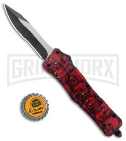 Atomic Defender Medium OTF Automatic Knife Red Skull - Two Tone Recurve -Grindworx Atomic Defender Medium OTF Auto Red Skull TT Recurve GX 37410 jr bottlecap large