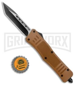 Medium Atomic Defender Brown Automatic Tanto Knife - Two-Tone Plain -Grindworx Atomic Defender Medium OTF Auto SAnd Brown TT Tanto GX 37471 jr bottlecap large