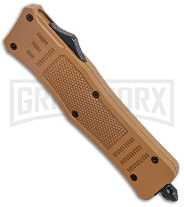 Atomic Defender Medium OTF Automatic Knife Sand Brown - Recurve Two Tone 4 Atomic Defender Medium OTF Automatic Knife Sand Brown - Recurve Two Tone - Image 2