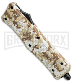 Atomic Defender Medium Tan Digi Camo OTF Automatic Knife - Two Tone Plain -Grindworx Atomic Defender Medium OTF Auto Tan Digi Camo Plain TT GX 38997 jr spine large