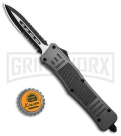 Atomic Defender Medium OTF Automatic Knife Gray - Two Tone Serrated Dagger -Grindworx Atomic Defender Medium OTF Automatic Knife Gray Two Tone Serrated Dagger GX 38808 td size large