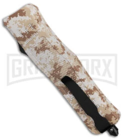 Atomic Defender Medium Tan Digi Camo OTF Automatic Knife - Two Tone Serr -Grindworx Atomic Defender Medium Tan Digi Camo OTF AK Two Tone Serr GX 39313 td side large
