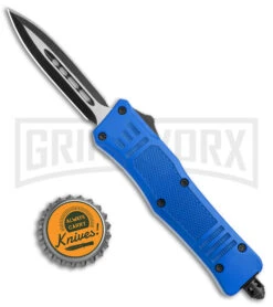 Atomic Defender Mini OTF Blue Automatic Dagger Knife - Two Tone Plain -Grindworx Atomic Defender Mini OTF Auto Blue TT Dagger BHQ 141218 jr bottlecap 2 large