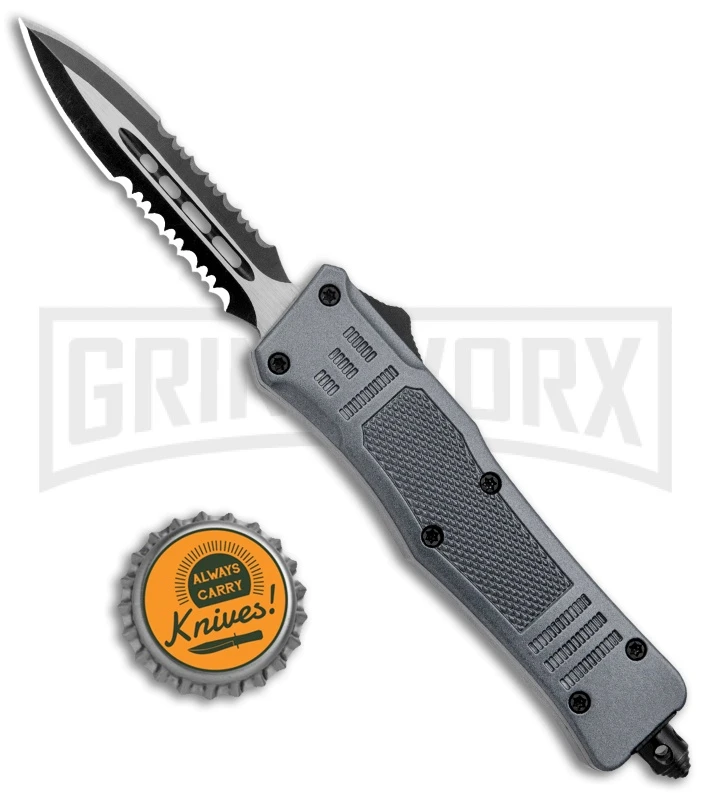 Atomic Defender Mini OTF Automatic Knife Gray - Serrated Two Tone Dagger 7 Atomic Defender Mini OTF Automatic Knife Gray - Serrated Two Tone Dagger - Image 5