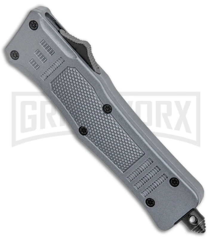 Atomic Defender Mini OTF Automatic Knife Gray - Serrated Two Tone Dagger 4 Atomic Defender Mini OTF Automatic Knife Gray - Serrated Two Tone Dagger - Image 2