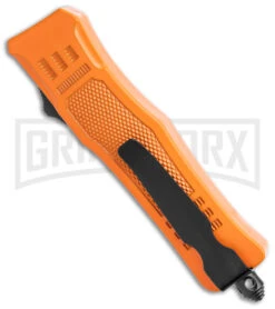 Atomic Defender Mini OTF Automatic Knife Orange - Two Tone Dagger -Grindworx Atomic Defender Mini OTF Auto Orange TT Dagger BHQ 141104 jr side large