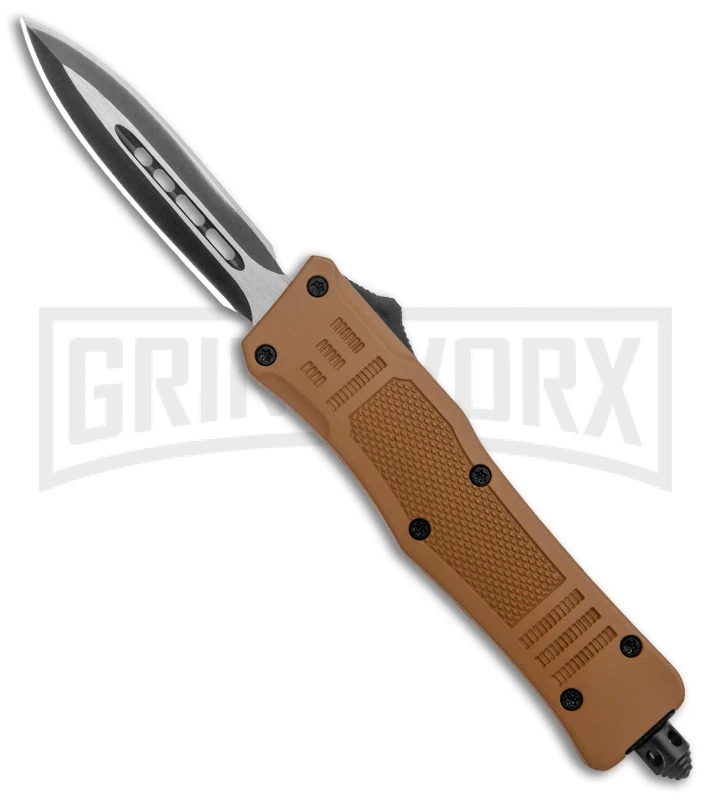 Atomic Defender Mini OTF Automatic Knife Sand Brown - Two Tone Spear Point 3 Atomic Defender Mini OTF Automatic Knife Sand Brown - Two Tone Spear Point